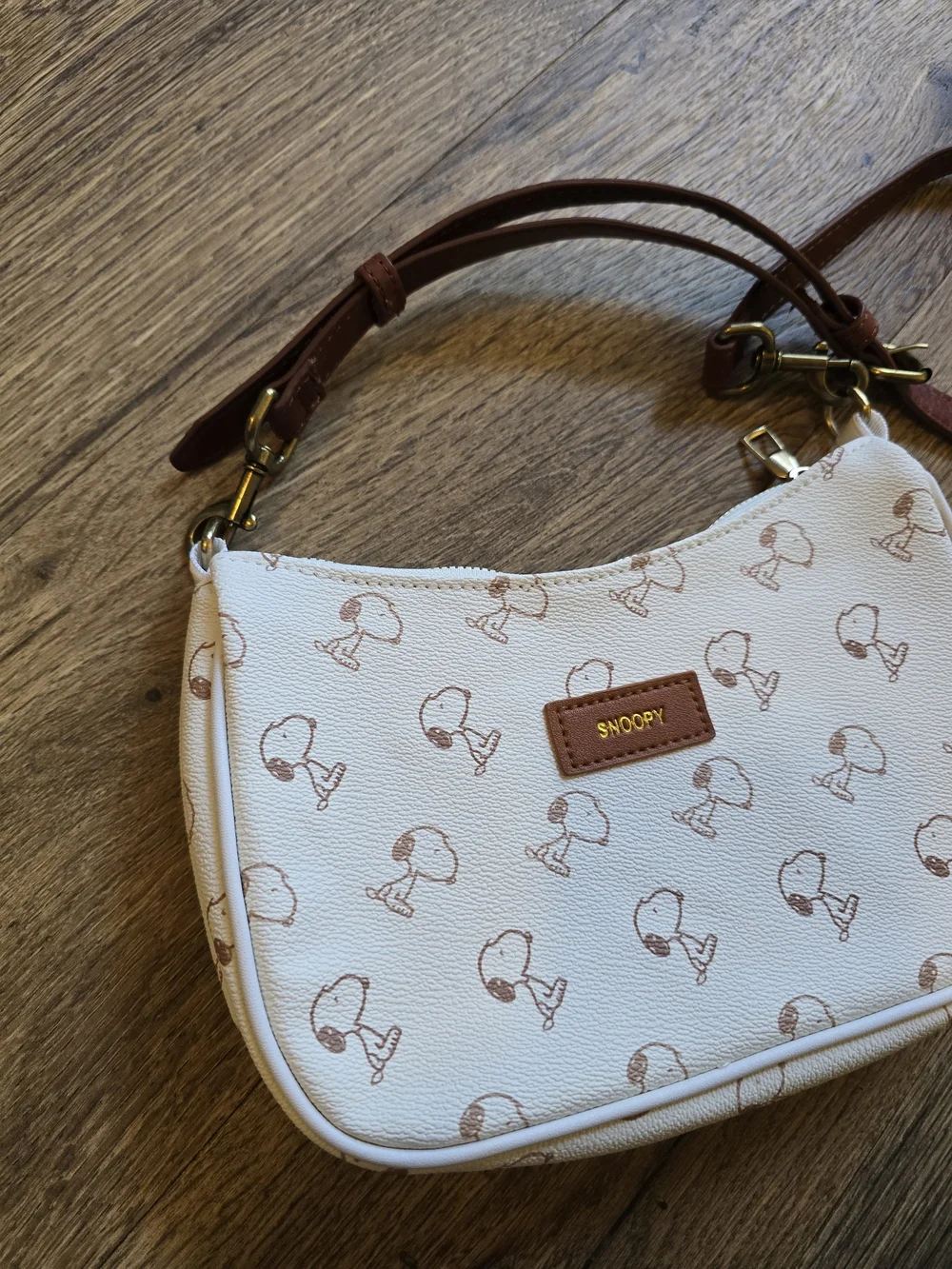 Snoopy White Crossbody Bag with Brown Strap